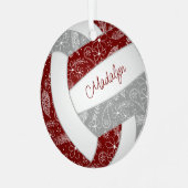 Federn doodle Muster Maroon graue Volleyball Ornament Aus Metall (Vorderseite links)