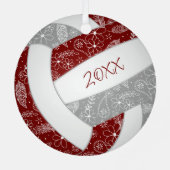 Federn doodle Muster Maroon graue Volleyball Ornament Aus Metall (Rückseite)