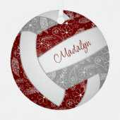 Federn doodle Muster Maroon graue Volleyball Ornament Aus Metall (Vorderseite)