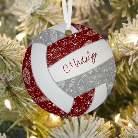 Federn doodle Muster Maroon graue Volleyball Ornament Aus Metall (InSitu)