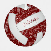 Federn doodle Muster Maroon weißen Volleyball Ornament Aus Metall (Vorderseite)