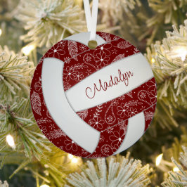 Federn doodle Muster Maroon weißen Volleyball Ornament Aus Metall