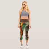 Federn, farbiges Pfauenmuster Capri Leggings (Vorderseite)