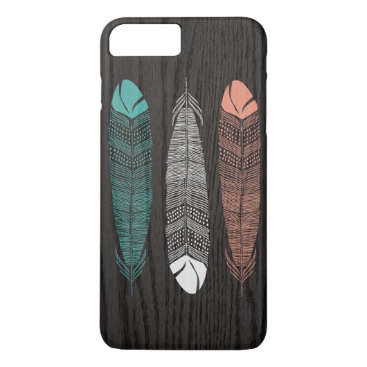 Federn gezeichnet auf Woodgrain iPhone 7 Plusfall Case-Mate iPhone Hülle (Rückseite)