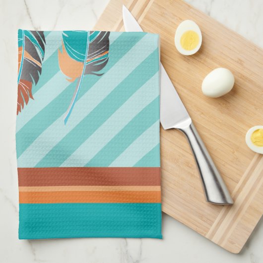 Federn in Aquamarinen Streifen und Wüstenfarbe Geschirrtuch (Viertel Falte)