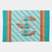 Federn in Aquamarinen Streifen und Wüstenfarbe Geschirrtuch (Horizontal)
