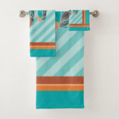 Federn in Aquamarinen Streifen und Wüstenfarben. Badhandtuch Set (Insitu)
