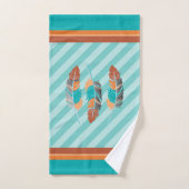 Federn in Aquamarinen Streifen und Wüstenfarben. Badhandtuch Set (Handtuch)