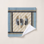 Federn in Blau, Grau und Braun Badhandtuch Set (Waschlappen)