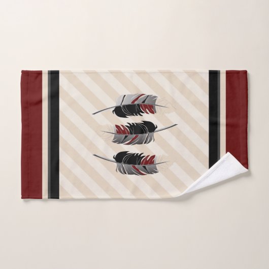 Federn in Cream, Maroon und Schwarz Badhandtuch Set (Handtuch)