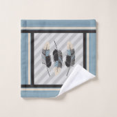 Federn in Creme, Grau und Blau Badhandtuch Set (Waschlappen)