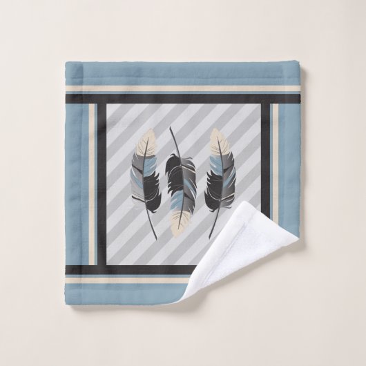 Federn in Creme, Grau und Blau Badhandtuch Set (Waschlappen)