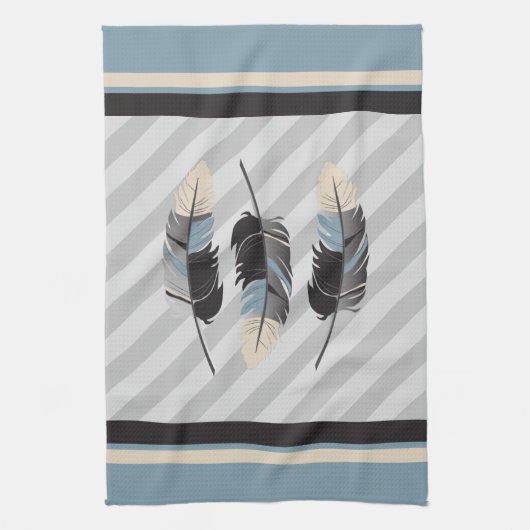 Federn in Creme, Grau und Blau Handtuch (Vertikal)