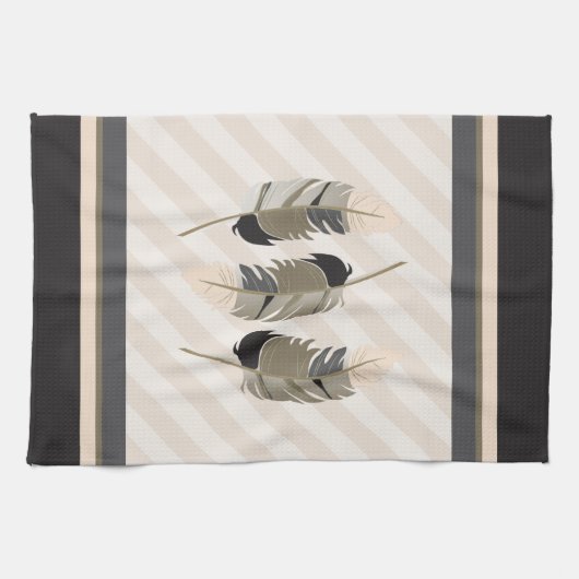 Federn in Creme, Grau und Braun Geschirrtuch (Horizontal)