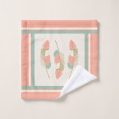 Federn in Creme, Korallen und Minzgrün Badhandtuch Set (Waschlappen)