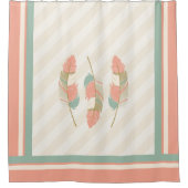 Federn in Creme, Korallen und Minzgrün Duschvorhang (Vorderseite)