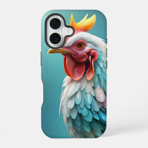 "Federn in Farbe: Das Regenbogen-Huhn" iPhone 16 Hülle