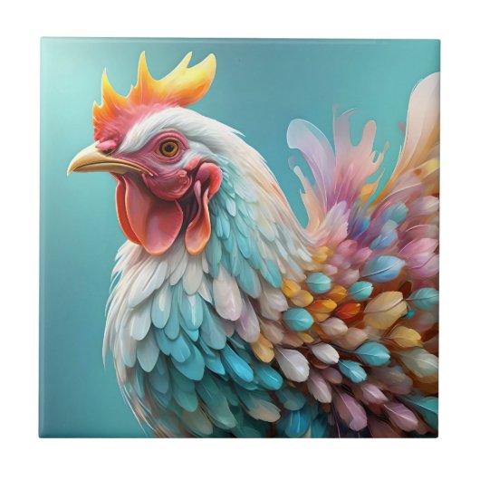 "Federn in Farbe: Das Regenbogenhuhn" Fliese (Vorderseite)