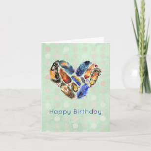 Federn in Herzform Alles Gute zum Geburtstag Karte