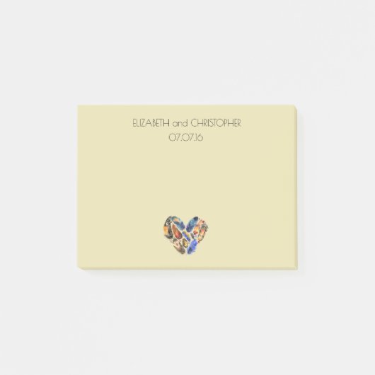 Federn in Herzform Personalisierte Hochzeit Post-it Klebezettel (Vorderseite)