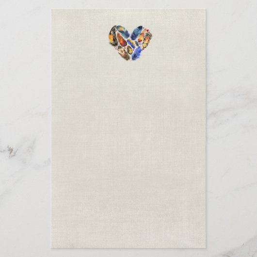 Federn in Herzform Wasserfarbdesign Briefpapier (Vorderseite)