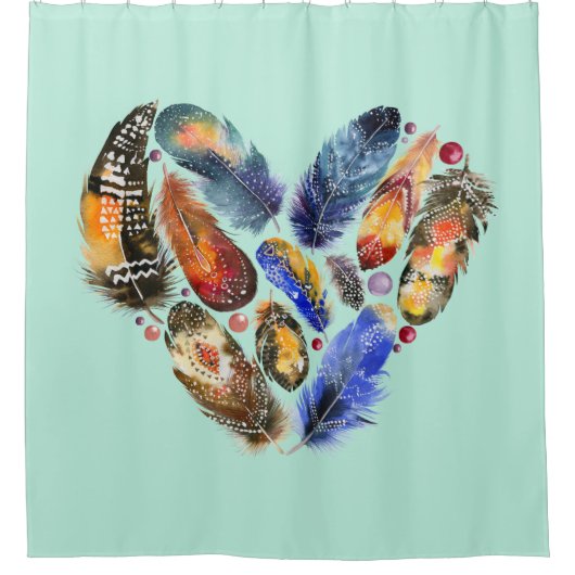 Federn in Herzform Wasserfarbdesign Duschvorhang (Vorderseite)