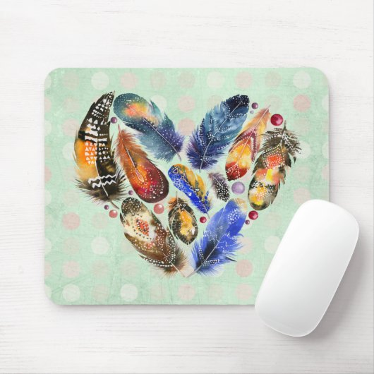 Federn in Herzform Wasserfarbdesign Mousepad (Mit Mouse)