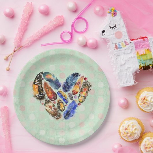 Federn in Herzform Wasserfarbdesign Pappteller (Party)