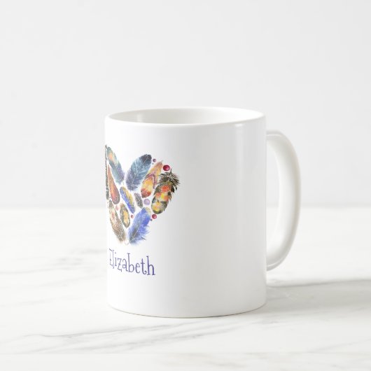Federn in Herzform Wasserfarbe Personalisiert Kaffeetasse (VorderseiteRechts)