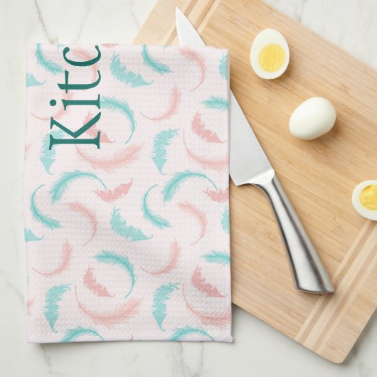 Federn in Rosa und Blau Küchentuch (Viertel Falte)