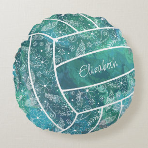 Federn paisfarbene Blumenmuster aquamarine Volleyb Rundes Kissen