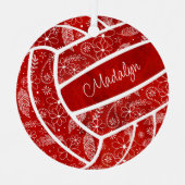 Federn Paisle Blumenmuster roter Volleyball Ornament Aus Metall (Vorderseite)