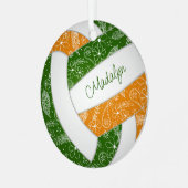 Federn Paisle Muster grün orange Volleyball Ornament Aus Metall (Vorderseite links)
