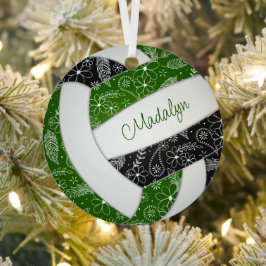 Federn Paisle Muster grün schwarzen Volleyball Ornament Aus Metall