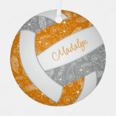 Federn Paisle Muster orange graue Volleyball Ornament Aus Metall (Vorderseite)