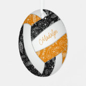 Federn Paisle Muster schwarz orange Volleyball Ornament Aus Metall (Vorderseite links)