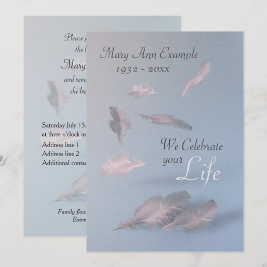 Federn - Personalisierte Beerdigung / Lebensfeier Einladung (Vorne/Hinten)