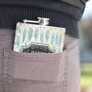Federn Schwarz und Beige Hipster-Muster Flachmann
