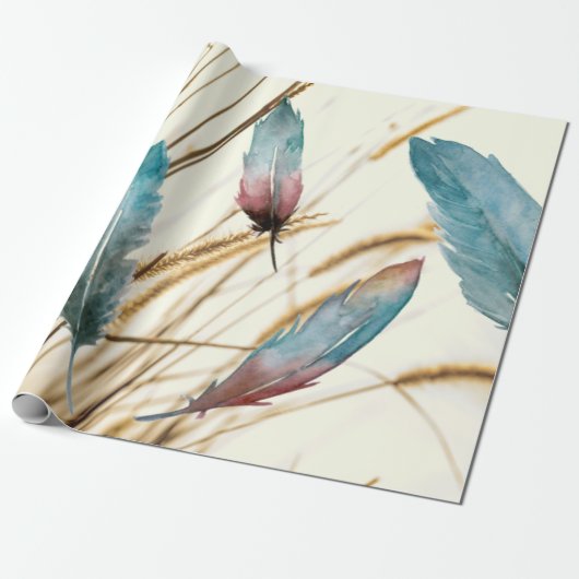Federn und Gras Geschenkpapier (Ungerollt)