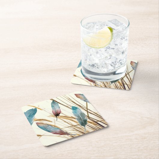 Federn und Gras Rechteckiger Pappuntersetzer (Vor Ort)