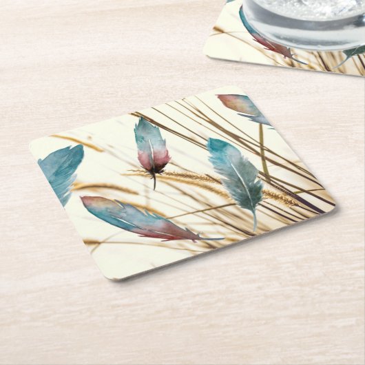 Federn und Gras Rechteckiger Pappuntersetzer (angewinkelt)