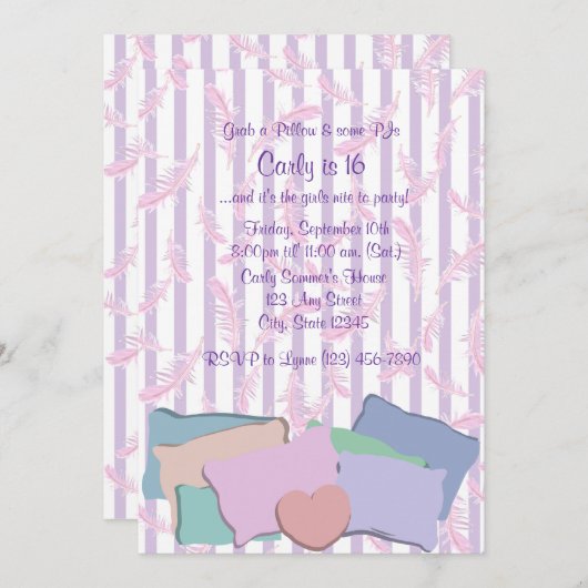 Federn und Kissen/ Geburtstag Einladung (Vorne/Hinten)