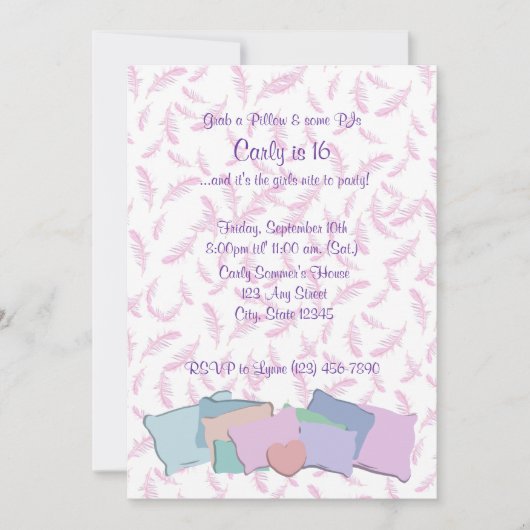 Federn und Kissen/ Geburtstag Einladung (Vorderseite)