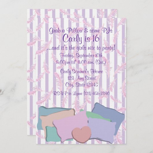 Federn und Kissen/ Geburtstag Einladung (Vorne/Hinten)