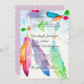 Federn und Perlen boho Hochzeitseinladung Einladung (Vorne/Hinten)