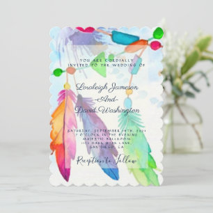 Federn und Perlen Boho-Hochzeitseinladung Einladung