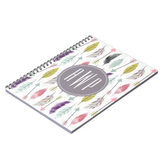 Federn und Pfeil-Monogramm Notizblock (Linke Seite)