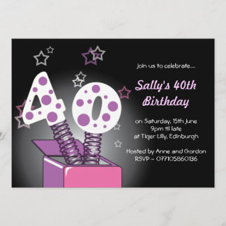 Federpaket-40. Geburtstags-Party - rosa u. lila Einladung