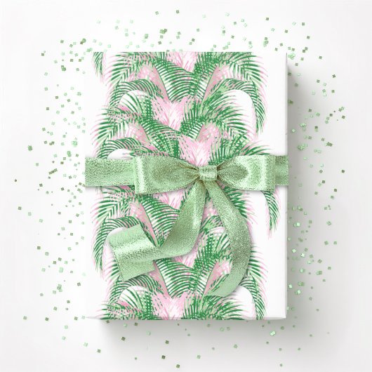 Federpalmenblätter in Rosa und Grün Geschenkpapier