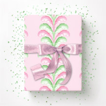 Federstreifen in Rosa und Grün auf festlichem Klei
